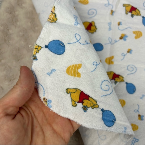 Disney Baby Winnie the Pooh Bear Receiving Blanket Balloon Blue White Flannel - Picture 3 of 5